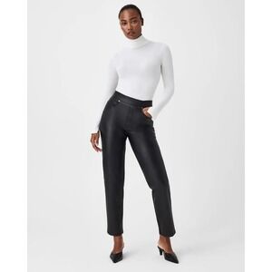 SPANX Faux Leather High Waisted Straight Leg Pants in‎ Luxe Black, Size Medium